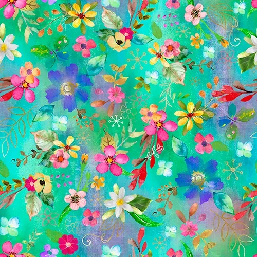 3 WISHES - Back to the Farm by Connie Haley - Floral Farm - Turquoise