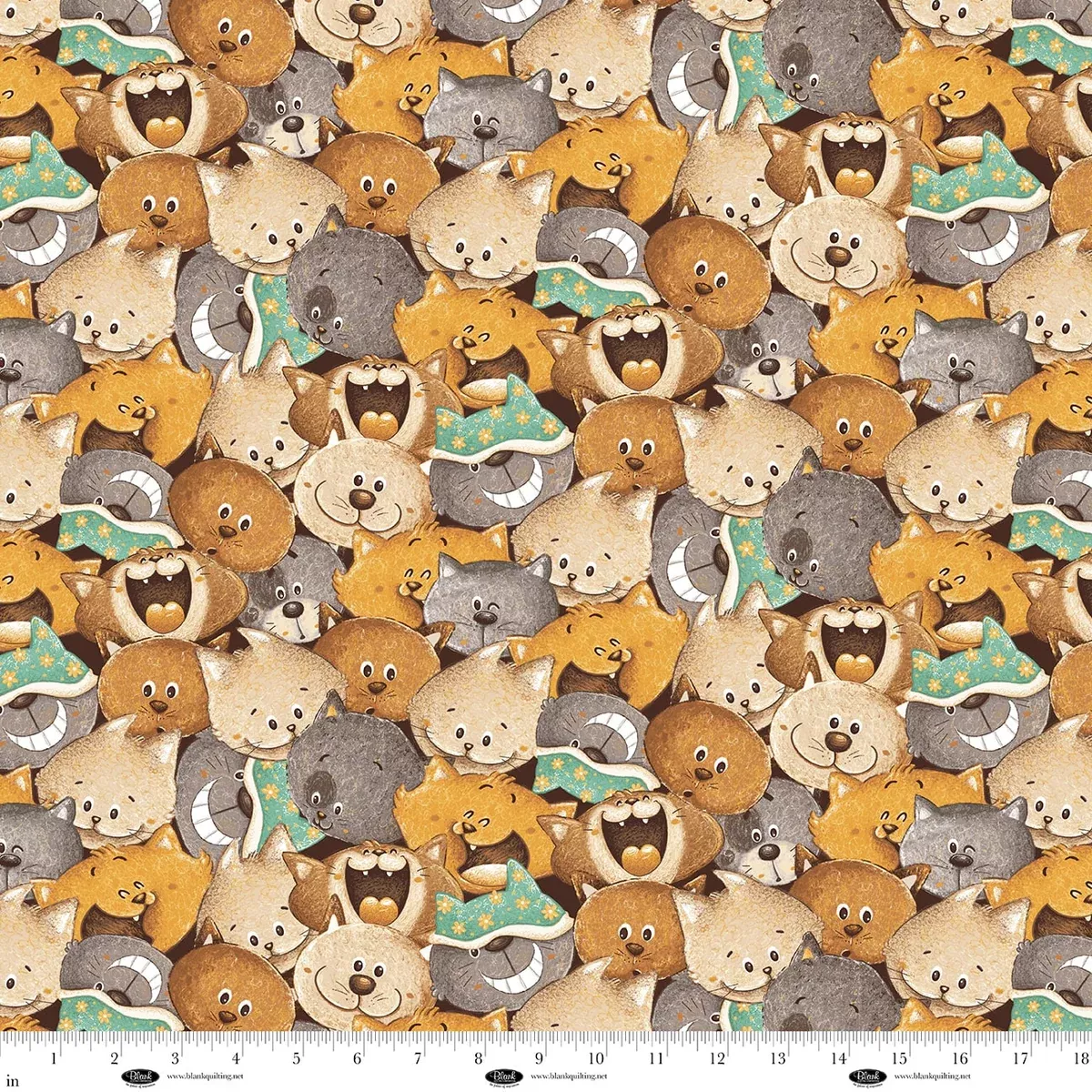 BLANK QUILTING - Cat Hair Don't Care by Nidhi Wadhwa - Packed Cats - Ochre
