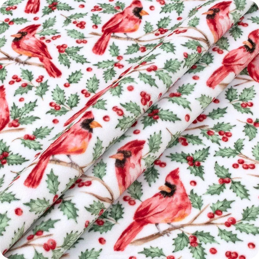 Christmas Keepsake Quilting Cuddle Multi Cardinal Joy Low-Pile Polyester YardageSKU# QCCK-CARDINALJOY-MULTI