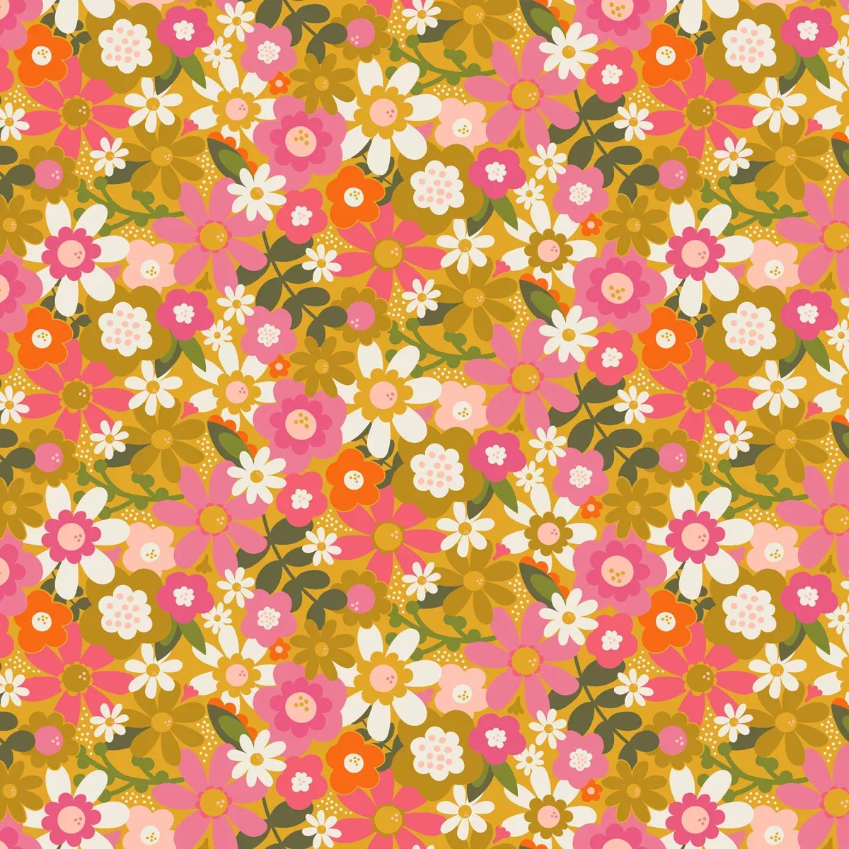 FIGO - Joyful June by Sarah Hearts - Floral - Rayon - Ochre
